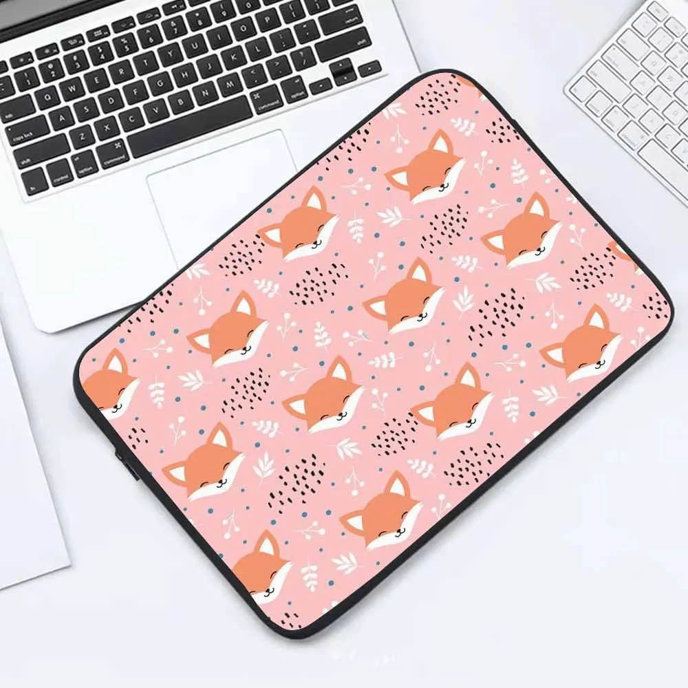 Laptop Sleeve Bag 15.4 15.6 Inch,Cute Fox Orange Fox Woodland Animal Pink Protective Polyester Computer Cases Laptop Cover Briefcase Bag Tablet Travel Cover