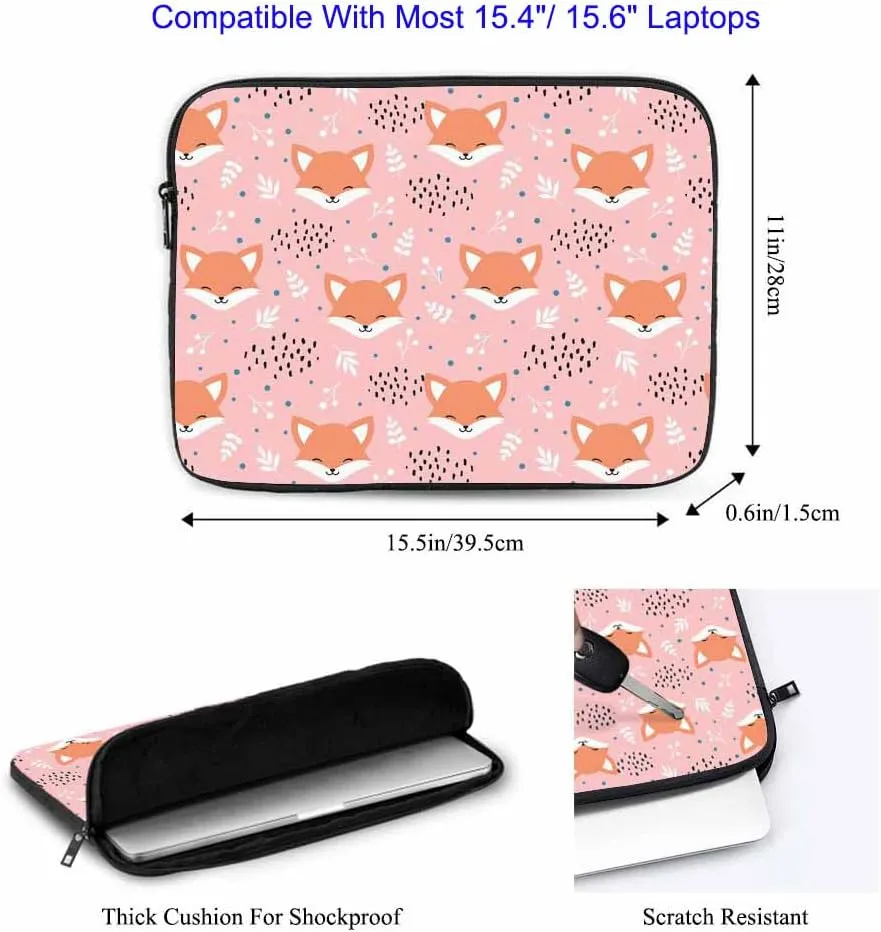 Laptop Sleeve Bag 15.4 15.6 Inch,Cute Fox Orange Fox Woodland Animal Pink Protective Polyester Computer Cases Laptop Cover Briefcase Bag Tablet Travel Cover