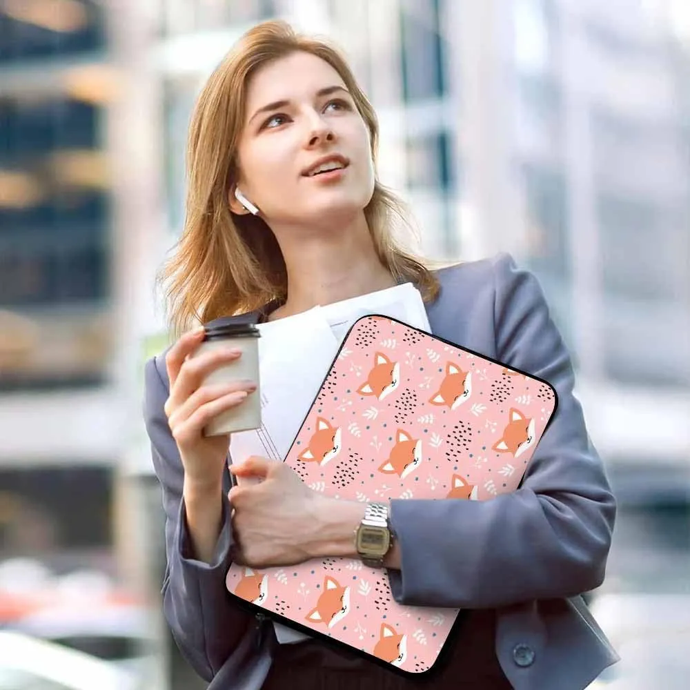 Laptop Sleeve Bag 15.4 15.6 Inch,Cute Fox Orange Fox Woodland Animal Pink Protective Polyester Computer Cases Laptop Cover Briefcase Bag Tablet Travel Cover