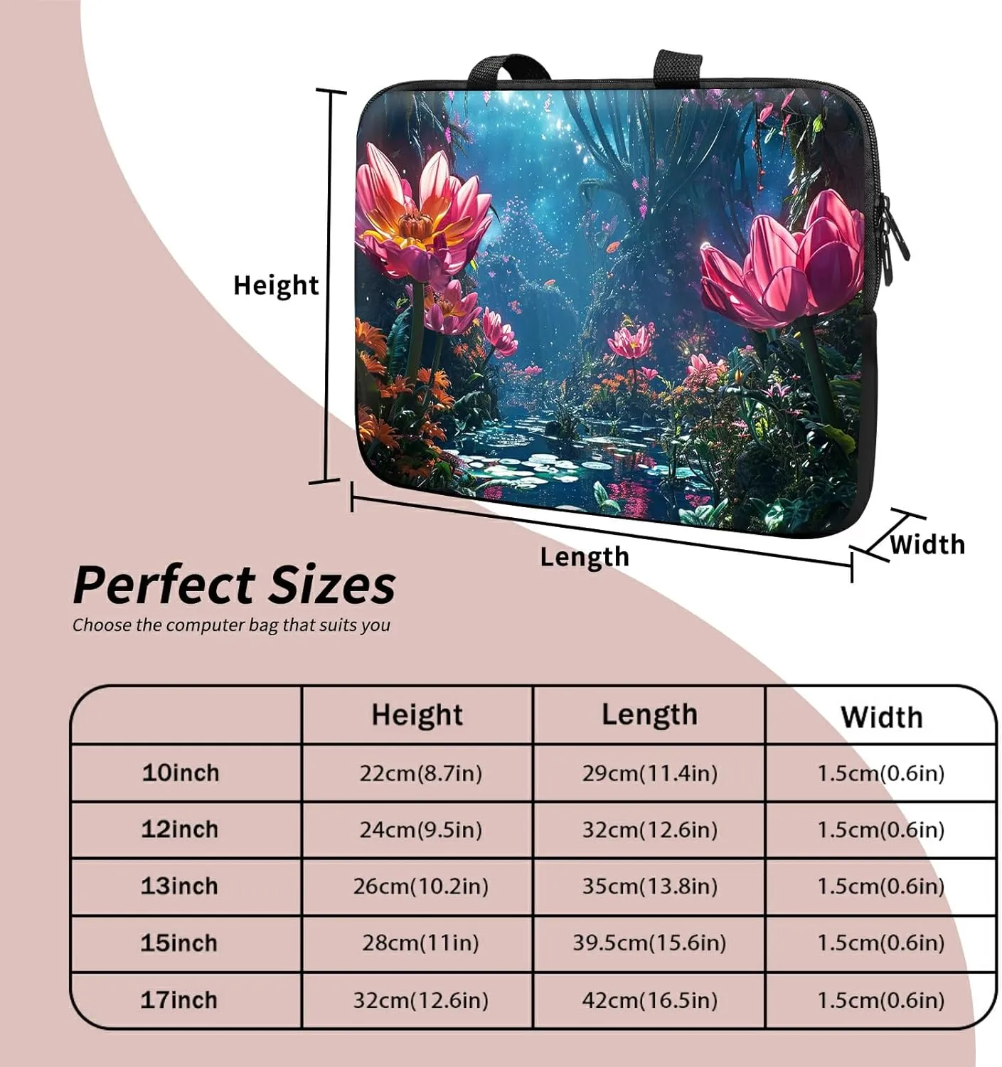 Laptop Sleeve Case Bag 13 inch, Pond Lotus Slim Carrying Case Durable Handbag Travel Laptop Bag for 13 inch MacBook Air M3/M2/Pro M2/ 13" iPad Pro/Air M4/M2 2024