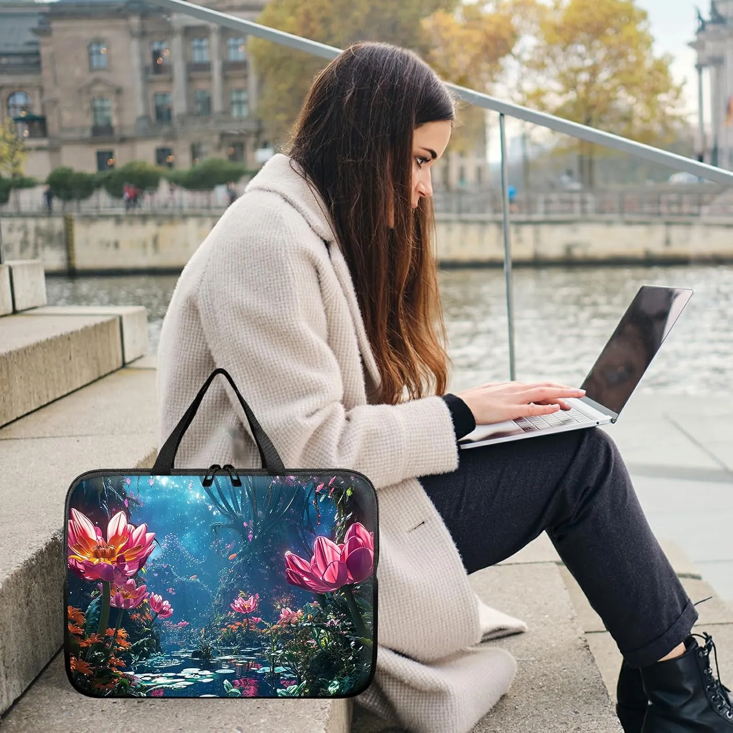 Laptop Sleeve Case Bag 13 inch, Pond Lotus Slim Carrying Case Durable Handbag Travel Laptop Bag for 13 inch MacBook Air M3/M2/Pro M2/ 13" iPad Pro/Air M4/M2 2024