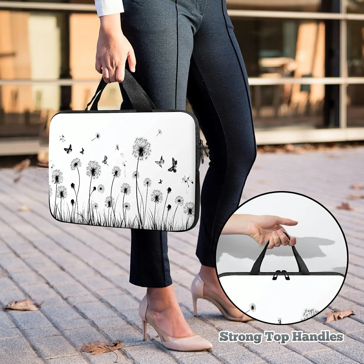 Laptop Sleeve Case Bag 15 inch, Dandelion and Butterfly Slim Carrying Case Durable Handbag Travel Laptop Bag for 15 inch MacBook Air M3/M2/15 Pro/Surface Laptop 7/6/5/4/3/ Dell XPS 15 Plus