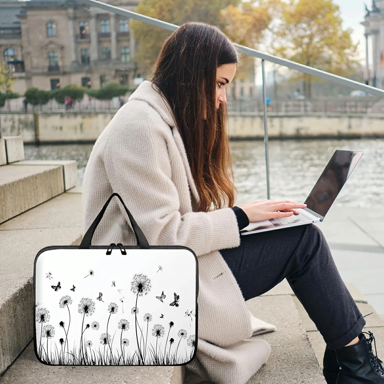 Laptop Sleeve Case Bag 15 inch, Dandelion and Butterfly Slim Carrying Case Durable Handbag Travel Laptop Bag for 15 inch MacBook Air M3/M2/15 Pro/Surface Laptop 7/6/5/4/3/ Dell XPS 15 Plus