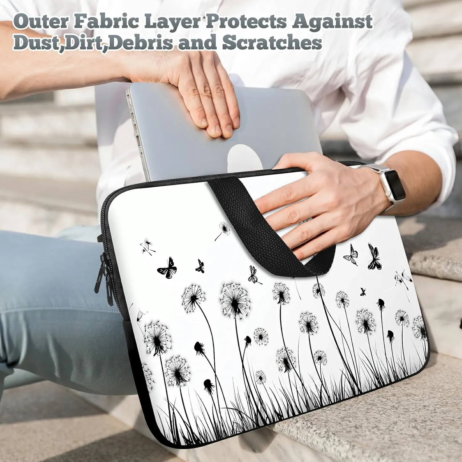 Laptop Sleeve Case Bag 15 inch, Dandelion and Butterfly Slim Carrying Case Durable Handbag Travel Laptop Bag for 15 inch MacBook Air M3/M2/15 Pro/Surface Laptop 7/6/5/4/3/ Dell XPS 15 Plus
