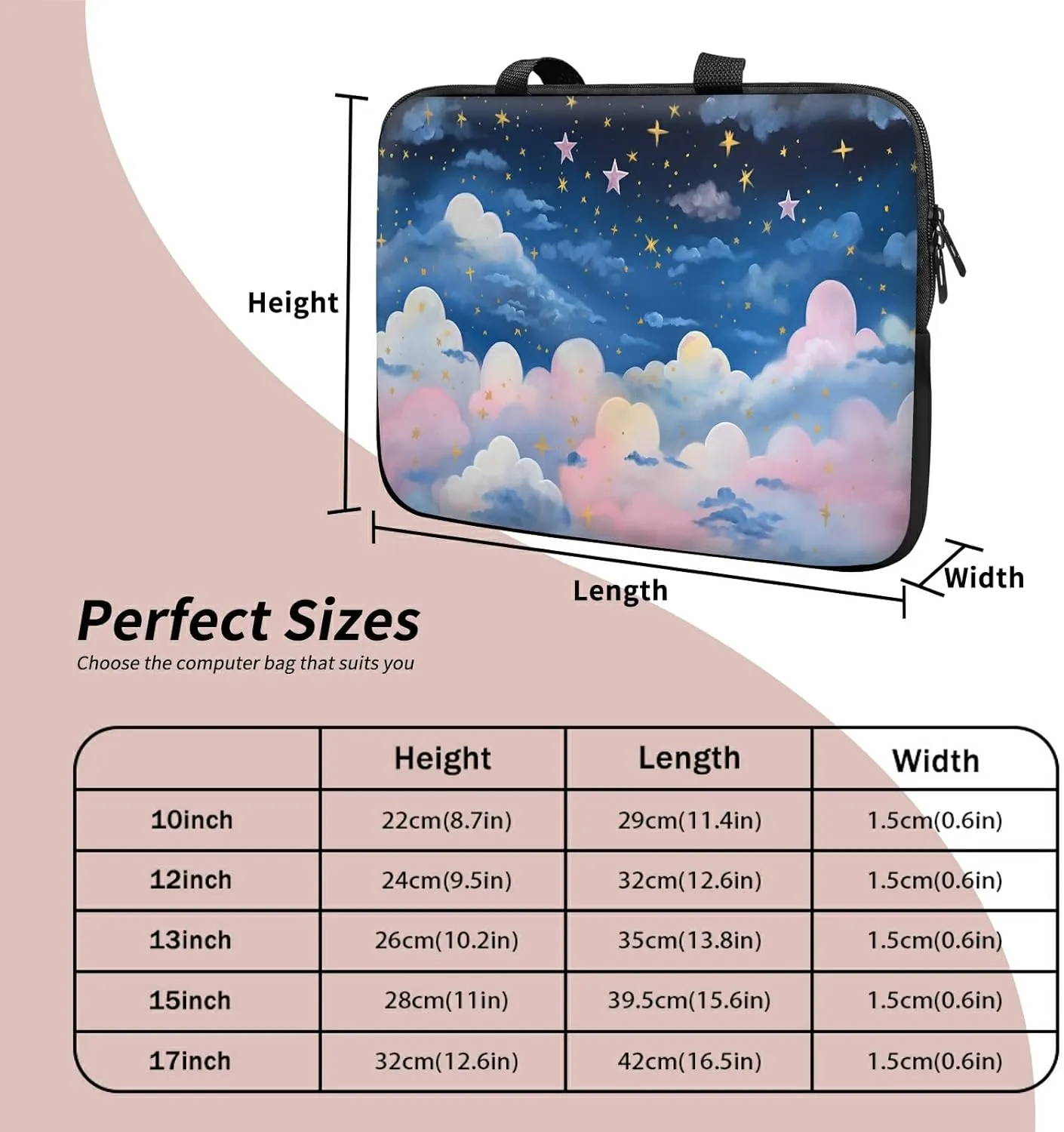 Laptop Sleeve Case Bag 15 inch, Pink Nebula Slim Carrying Case Durable Handbag Travel Laptop Bag for 15 inch MacBook Air M3/M2/15 Pro/Surface Laptop 7/6/5/4/3/ Dell XPS 15 Plus