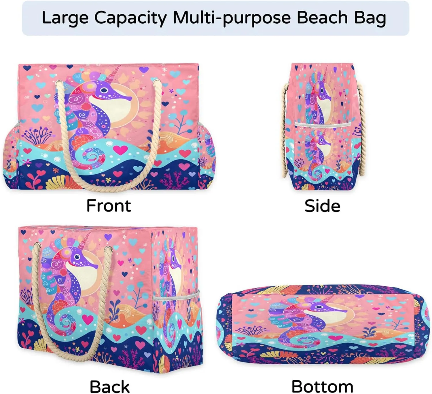 Large Beach Bags for Women and Men, Waterproof Tote with Zipper, Reusable Grocery Shopping Shoulder Bag