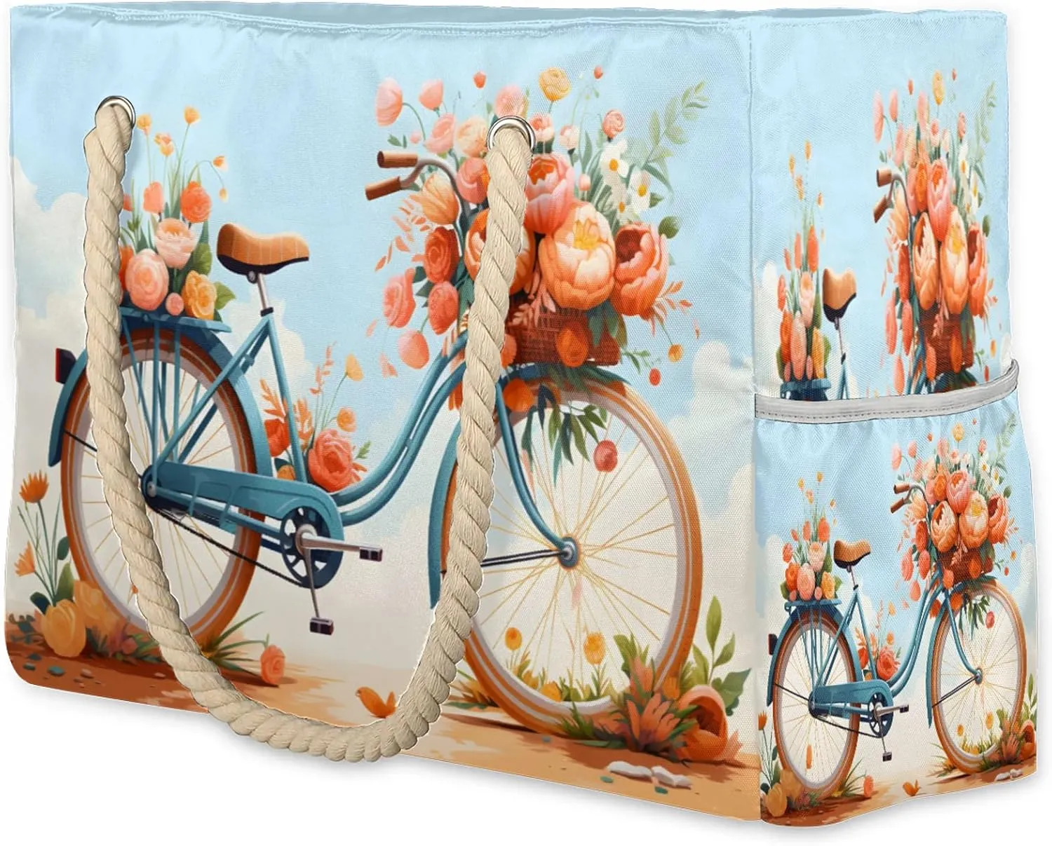 Large Beach Bags for Women and Men, Waterproof Tote with Zipper, Reusable Grocery Shopping Shoulder Bag
