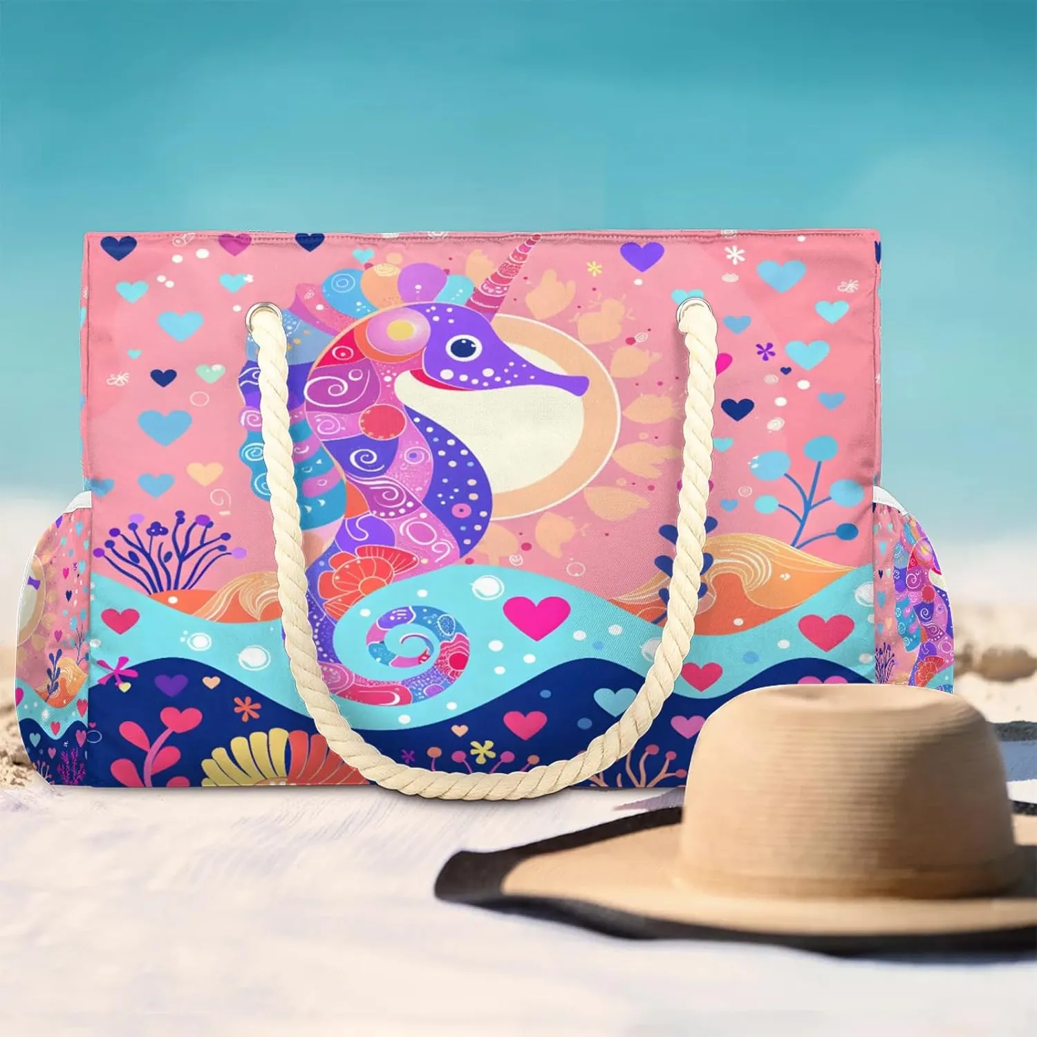 Large Beach Bags for Women and Men, Waterproof Tote with Zipper, Reusable Grocery Shopping Shoulder Bag