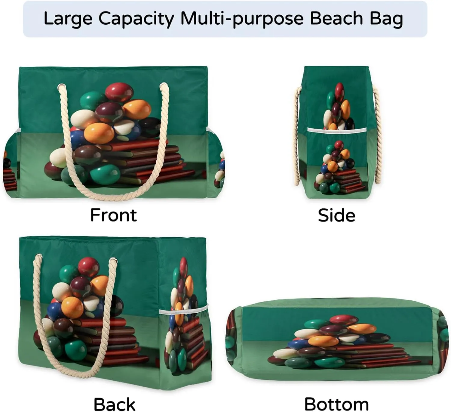 Large Beach Bags for Women and Men, Waterproof Tote with Zipper, Reusable Grocery Shopping Shoulder Bag