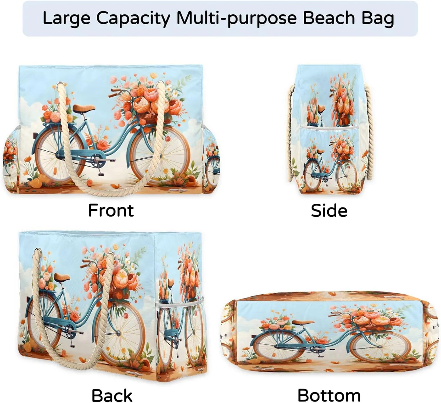 Large Beach Bags for Women and Men, Waterproof Tote with Zipper, Reusable Grocery Shopping Shoulder Bag