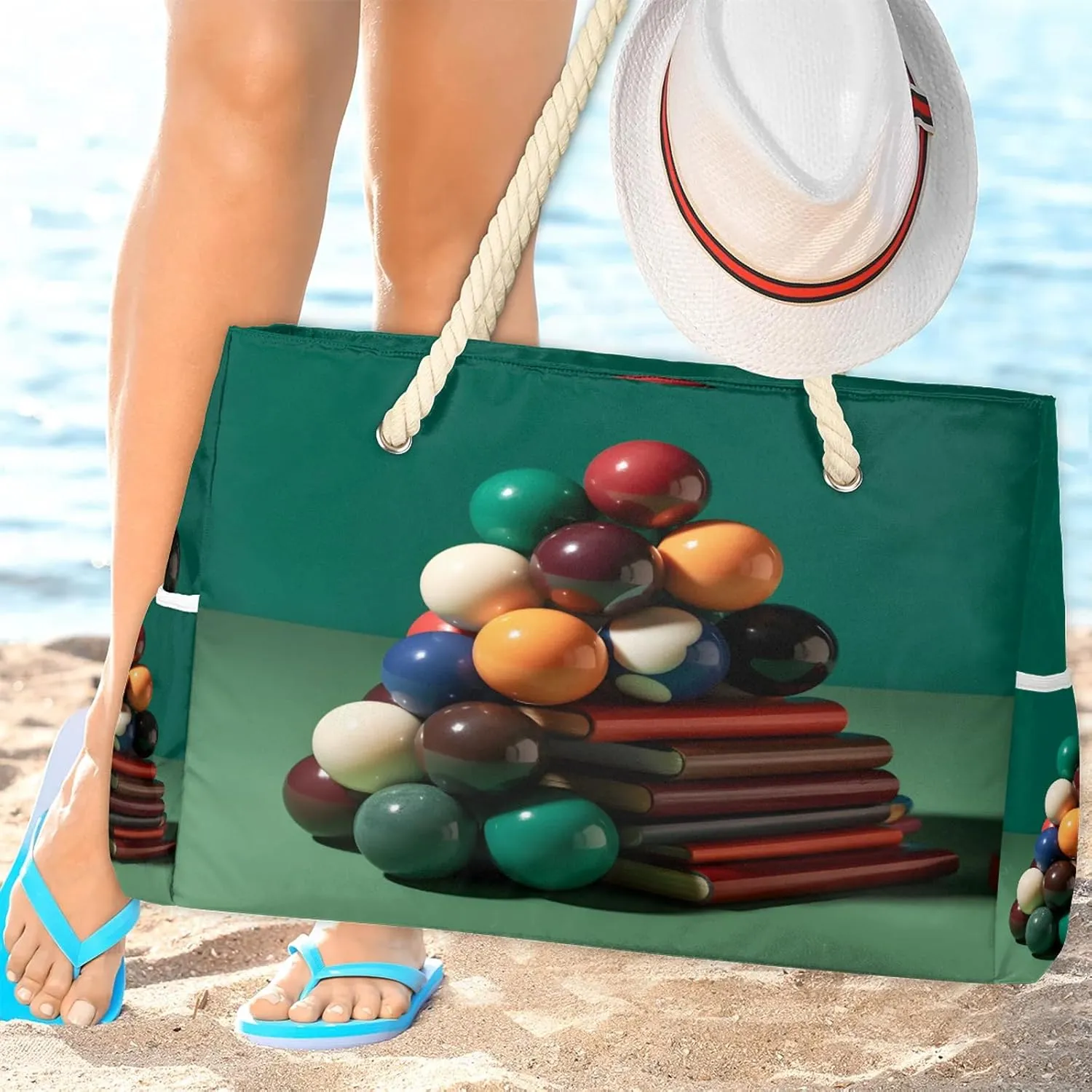 Large Beach Bags for Women and Men, Waterproof Tote with Zipper, Reusable Grocery Shopping Shoulder Bag