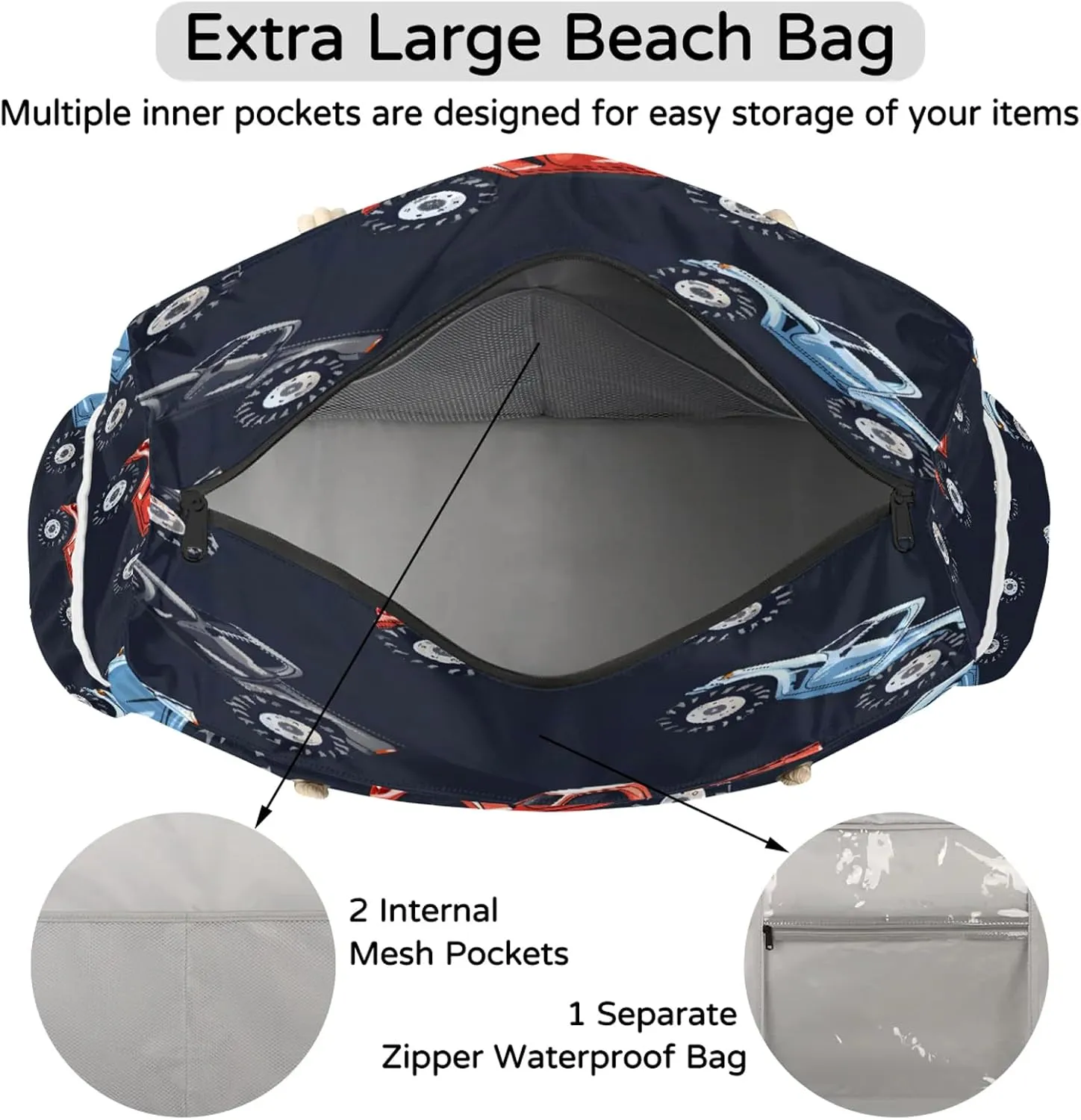 Large Beach Bags for Women with Zipper Beach Tote Bag Waterproof Sandproof Gym Swim Pool Grocery Travel Bag