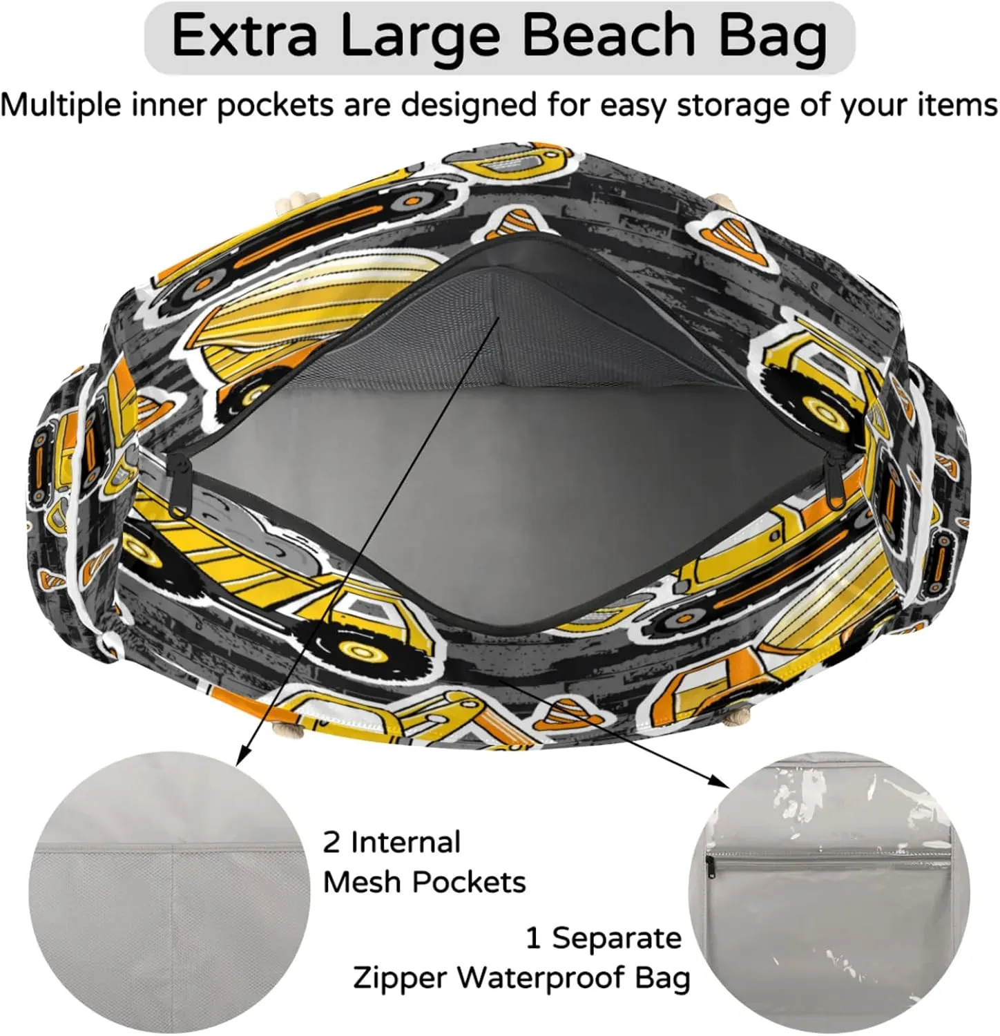 Large Beach Tote Bags for Women, Waterproof Beach Bag with Zipper, Swim Pool Tote Bags