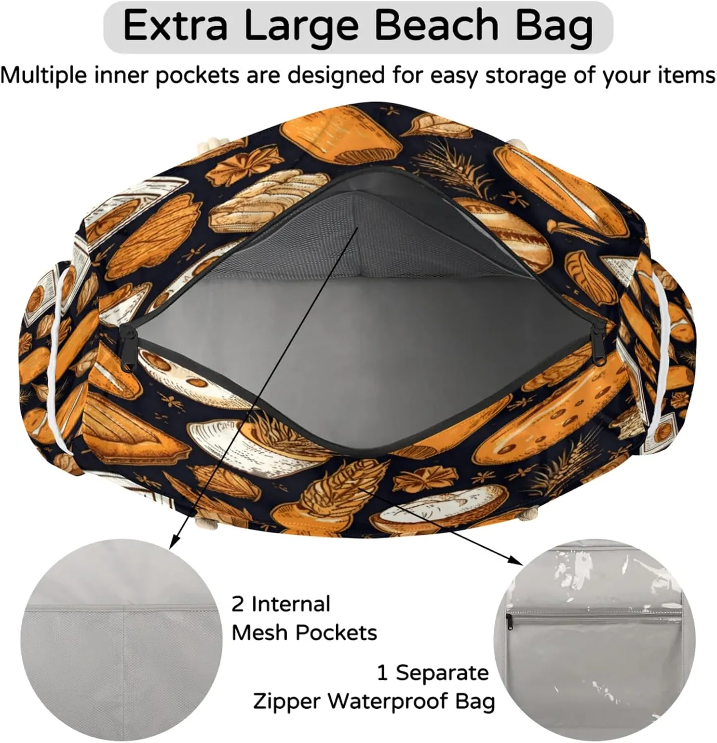 Large Beach Tote Bags for Women, Waterproof Beach Bag with Zipper, Swim Pool Tote Bags