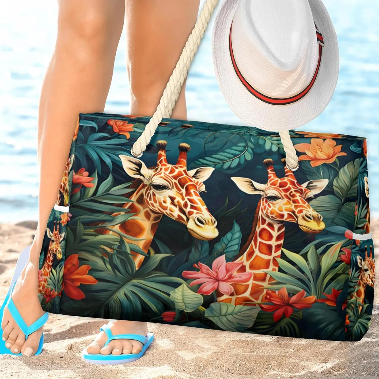 Large Beach Tote Bags for Women, Waterproof Beach Bag with Zipper, Swim Pool Tote Bags