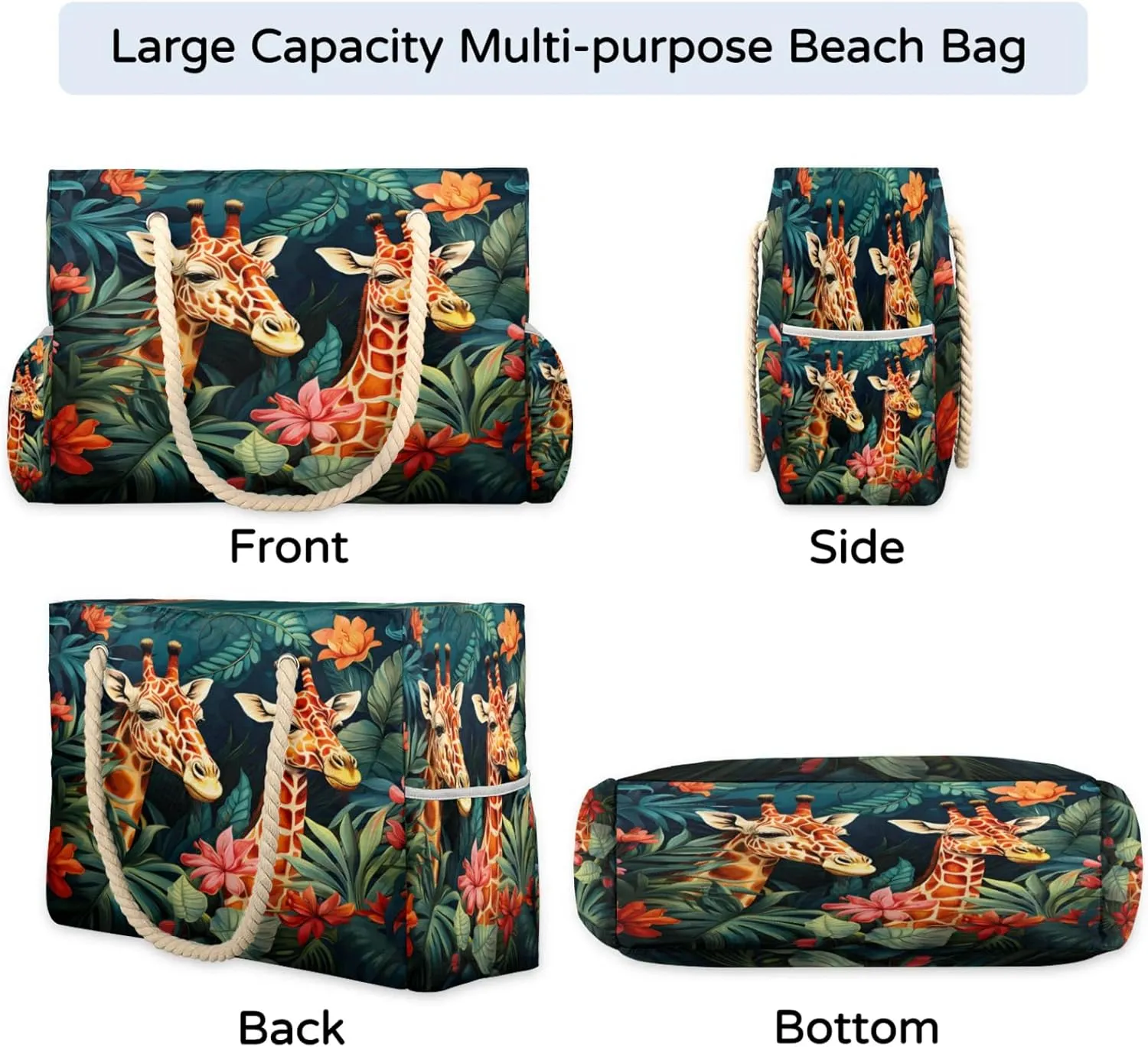 Large Beach Tote Bags for Women, Waterproof Beach Bag with Zipper, Swim Pool Tote Bags