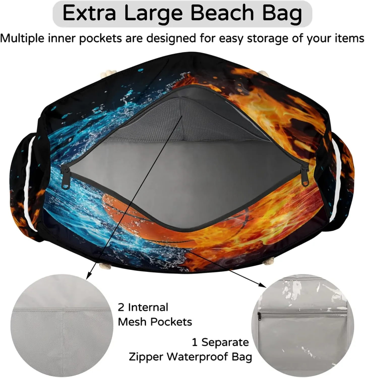 Large Beach Tote Bags with Zipper, Beach Bag for Women, Waterproof Sandproof Pool Swim Bags, Travel Tote Bag