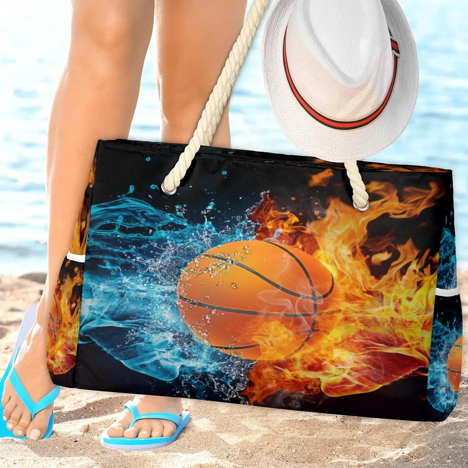 Large Beach Tote Bags with Zipper, Beach Bag for Women, Waterproof Sandproof Pool Swim Bags, Travel Tote Bag