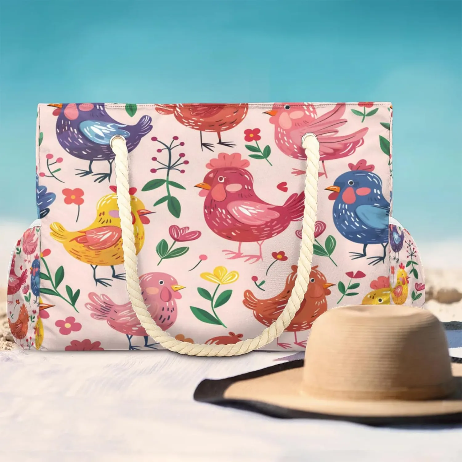 Large Beach Tote Bags with Zipper, Beach Bag for Women, Waterproof Sandproof Pool Swim Bags, Travel Tote Bag