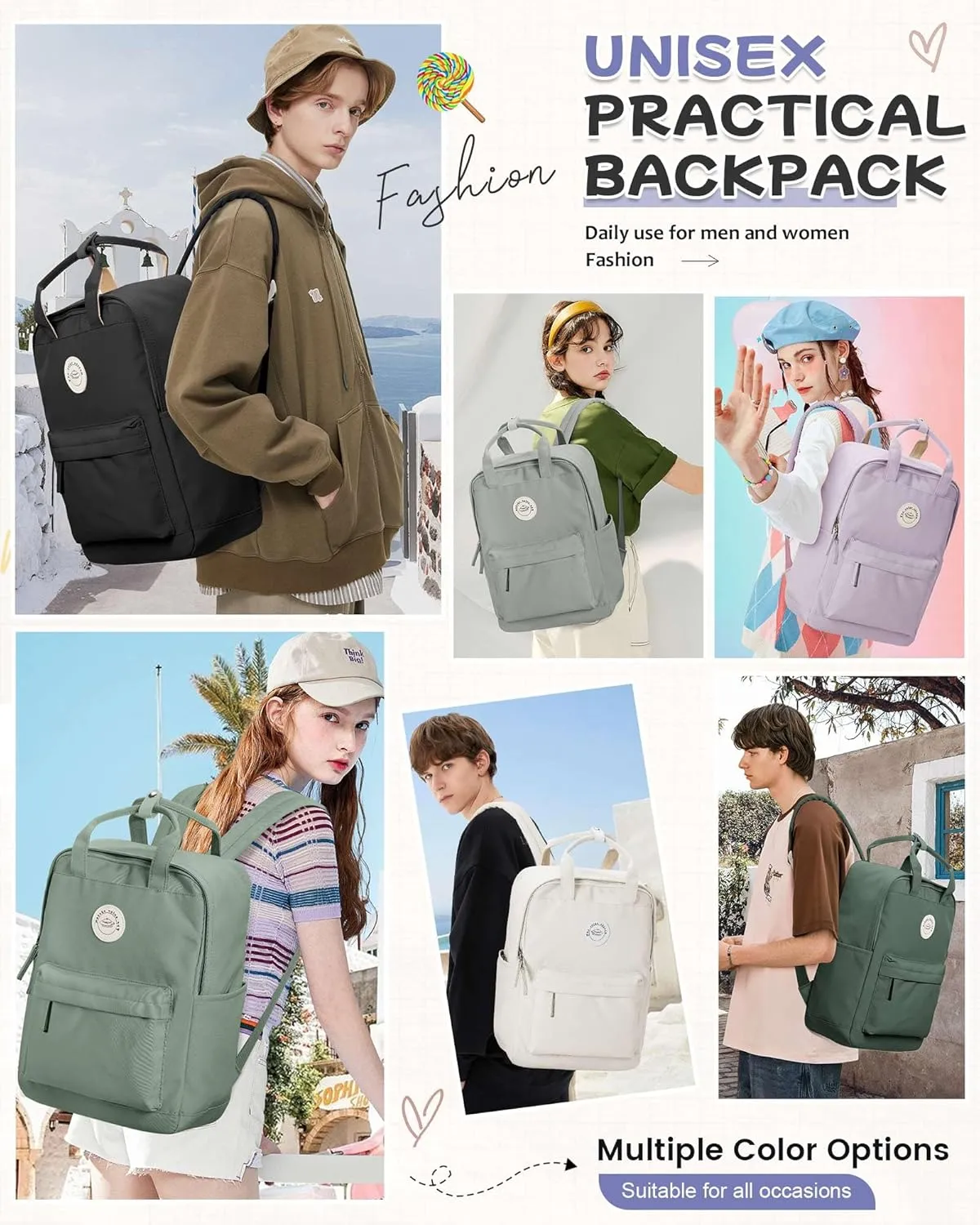 Large Black Backpack for Women, Classic Basic Waterproof High School Bookbag, Lightweight Casual Travel Daypack, College Backpack Men, Middle School Bag for Girls Boys