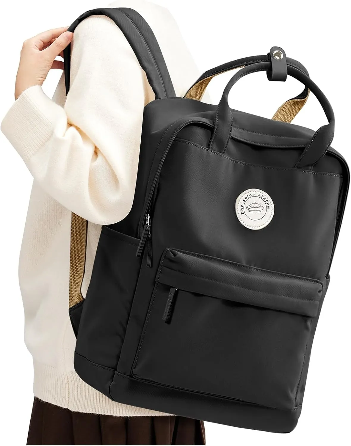 Large Black Backpack for Women, Classic Basic Waterproof High School Bookbag, Lightweight Casual Travel Daypack, College Backpack Men, Middle School Bag for Girls Boys