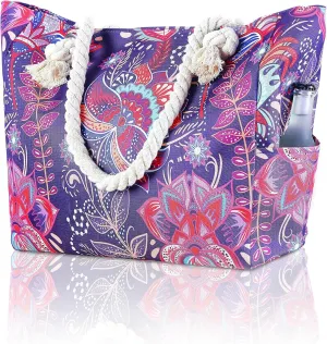 Large Canvas Beach Tote Bag Waterproof Sand proof for Women Her Swim,Travel,Shopping,Gym,Cruise Essentials Gear