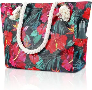 Large Canvas Beach Tote Bag Waterproof Sand proof for Women Her Swim,Travel,Shopping,Gym,Cruise Essentials Gear