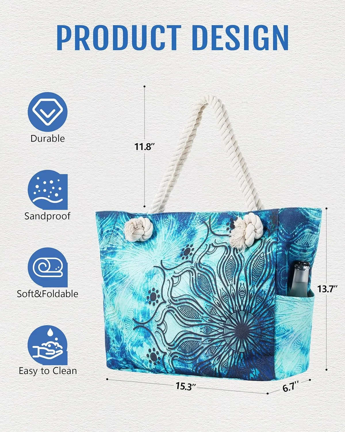 Large Canvas Beach Tote Bag Waterproof Sand proof for Women Her Swim,Travel,Shopping,Gym,Cruise Essentials Gear