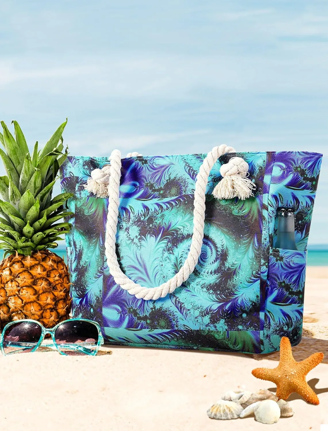 Large Canvas Beach Tote Bag Waterproof Sand proof for Women Her Swim,Travel,Shopping,Gym,Cruise Essentials Gear