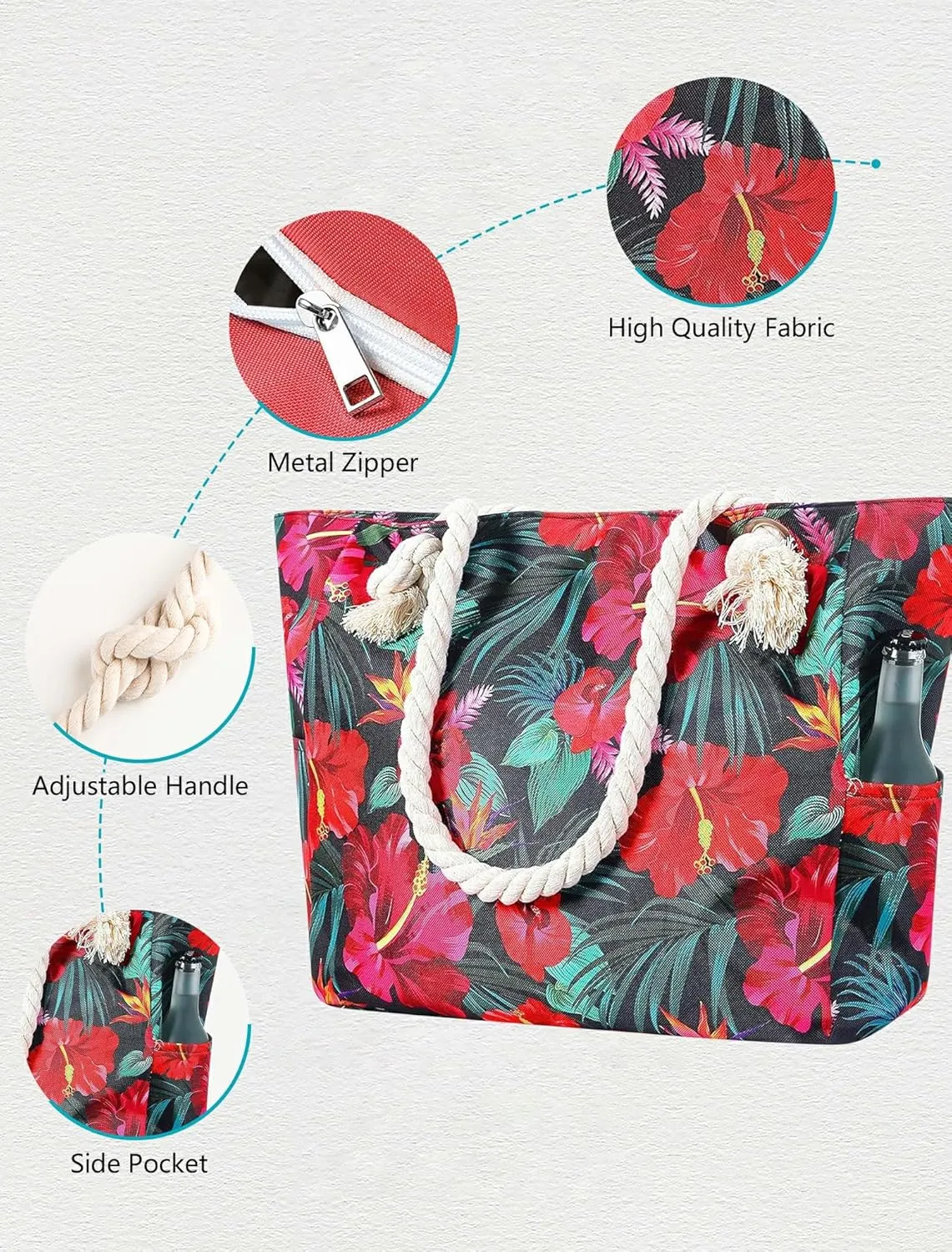 Large Canvas Beach Tote Bag Waterproof Sand proof for Women Her Swim,Travel,Shopping,Gym,Cruise Essentials Gear