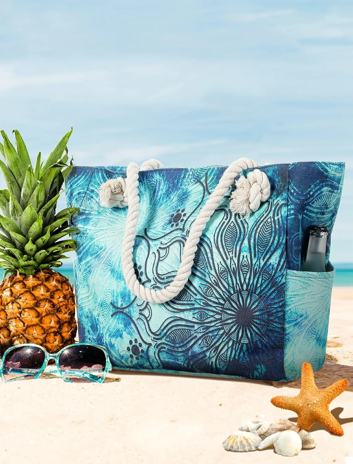 Large Canvas Beach Tote Bag Waterproof Sand proof for Women Her Swim,Travel,Shopping,Gym,Cruise Essentials Gear