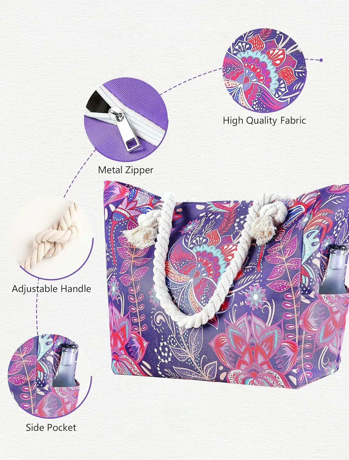 Large Canvas Beach Tote Bag Waterproof Sand proof for Women Her Swim,Travel,Shopping,Gym,Cruise Essentials Gear