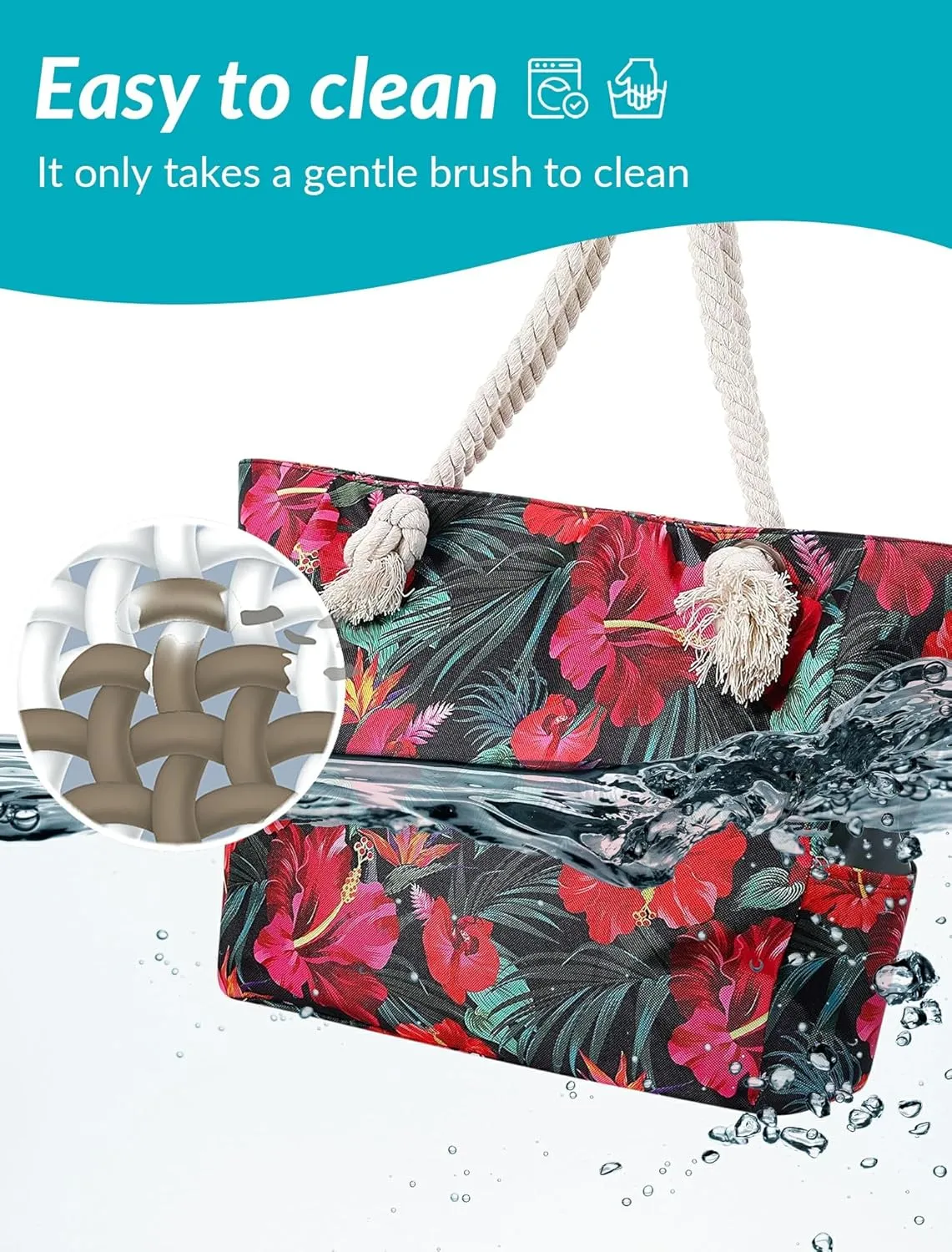 Large Canvas Beach Tote Bag Waterproof Sand proof for Women Her Swim,Travel,Shopping,Gym,Cruise Essentials Gear