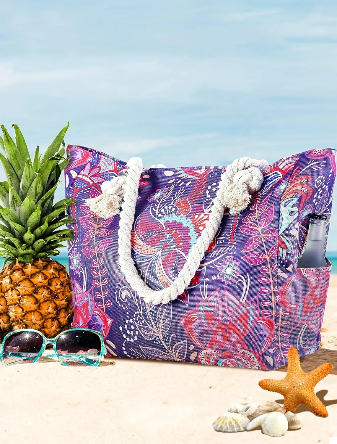 Large Canvas Beach Tote Bag Waterproof Sand proof for Women Her Swim,Travel,Shopping,Gym,Cruise Essentials Gear