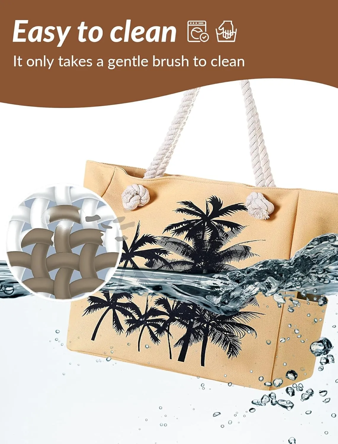 Large Canvas Beach Tote Bag with Zipper Waterproof for Women Swim Travel Swim Pool Shopping Cruise Essentials Gifts