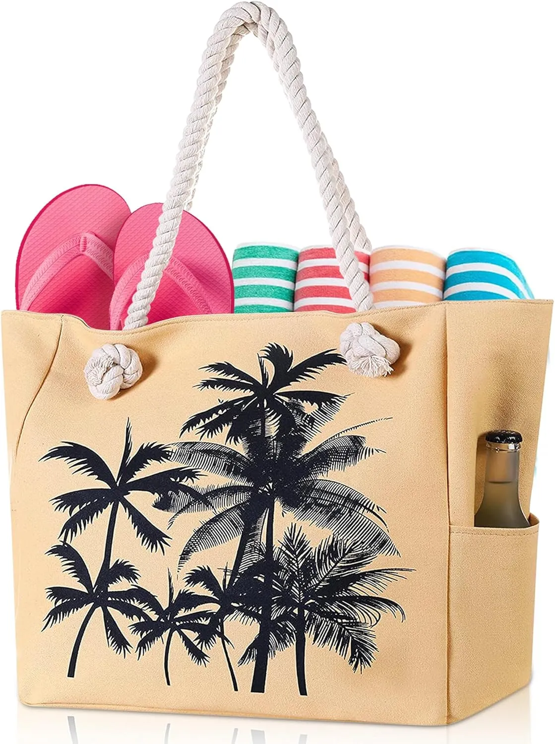Large Canvas Beach Tote Bag with Zipper Waterproof for Women Swim Travel Swim Pool Shopping Cruise Essentials Gifts