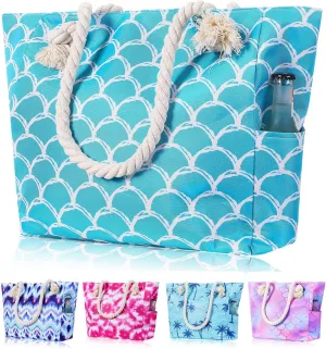 Large Canvas Beach Tote Bag with Zipper Waterproof for Women Swim Travel Swim Pool Shopping Cruise Essentials Gifts