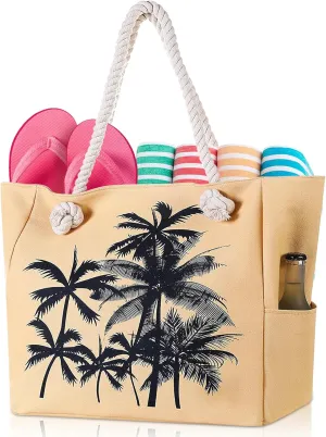 Large Canvas Beach Tote Bag with Zipper Waterproof for Women Swim Travel Swim Pool Shopping Cruise Essentials Gifts