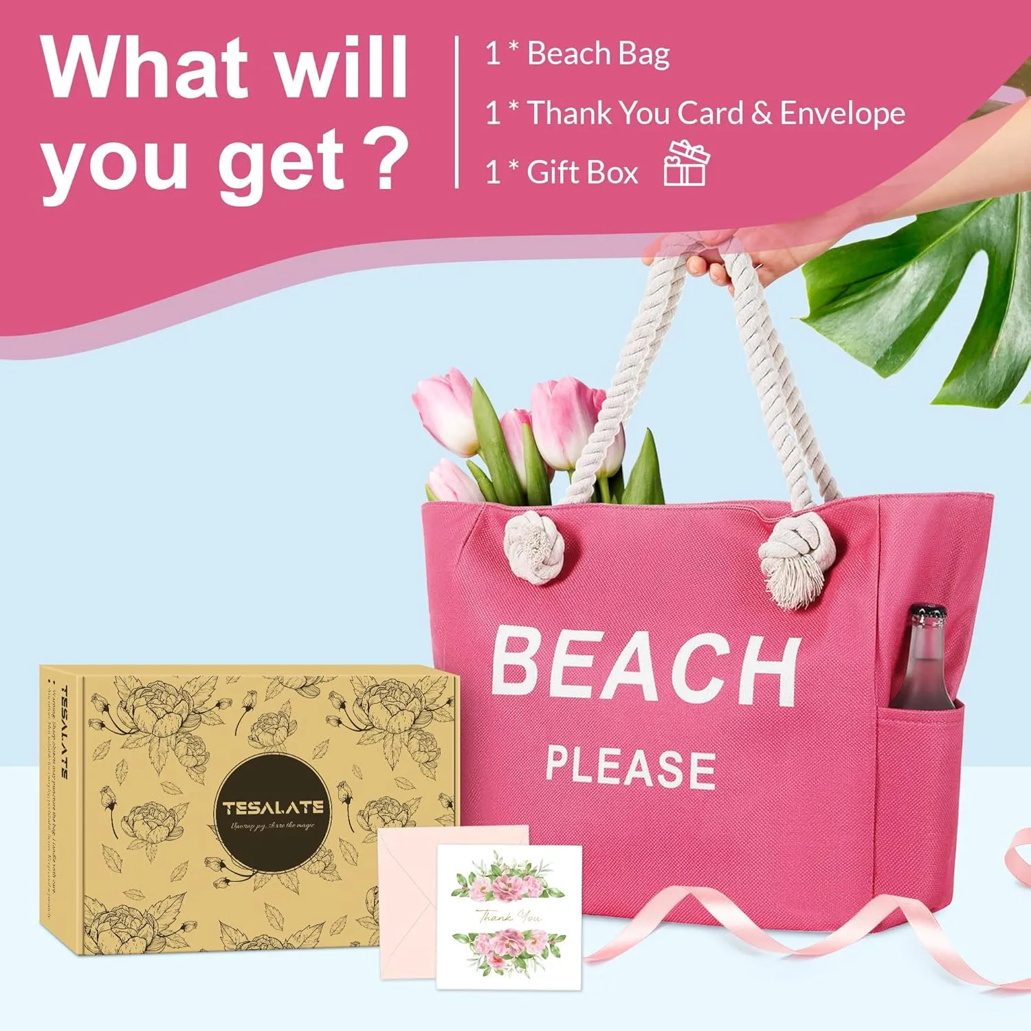 Large Canvas Beach Tote Bag with Zipper Women Swim, Travel, Shopping, Gym and Beach Holiday Cruise Essentials