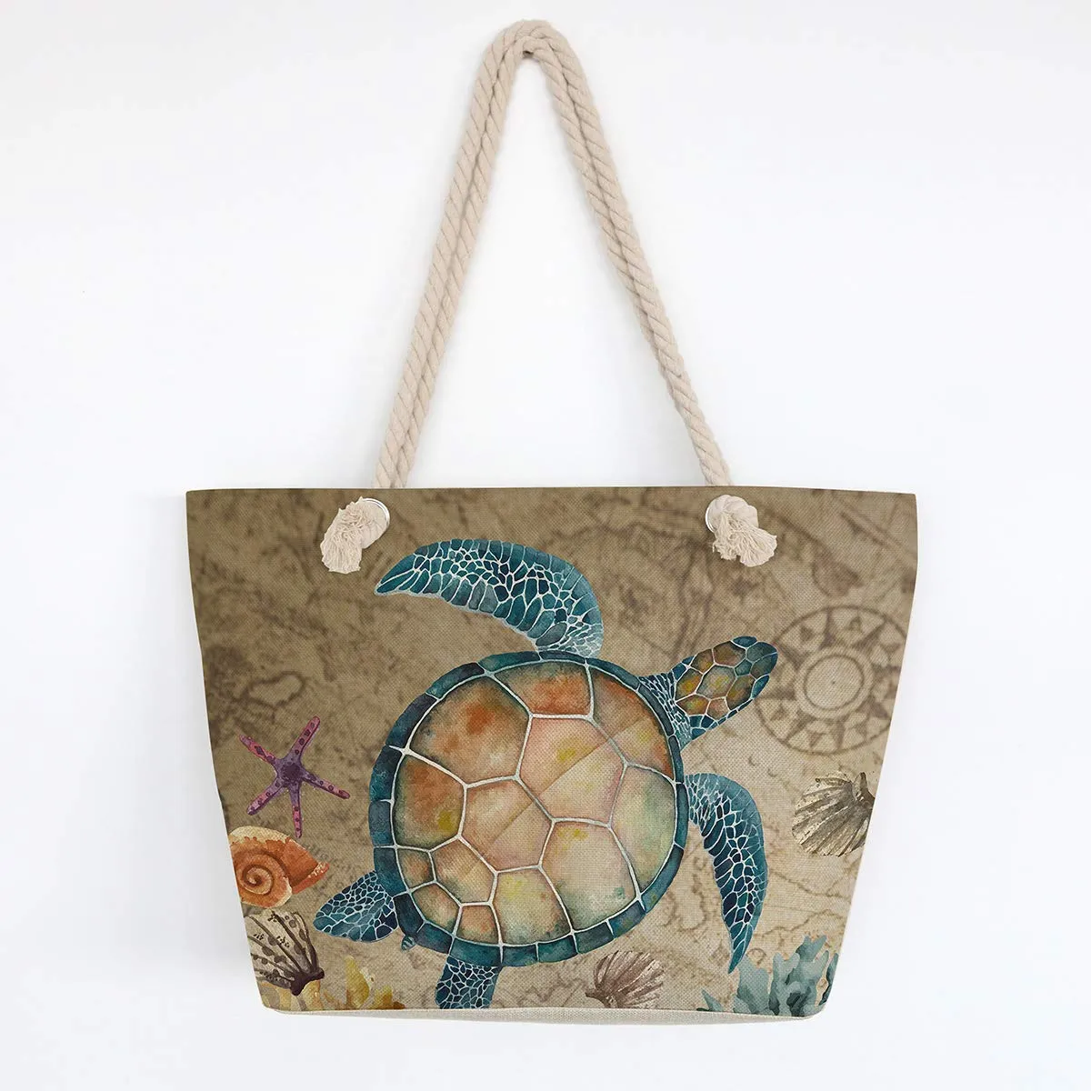 Large Canvas Sea Turtle Tote Bag