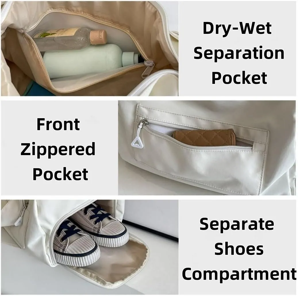 Large Capacity Duffel with Dry-Wet Separation, Shoe Compartment,Sports & Travel Bag, Minimalist Design Bag (White)