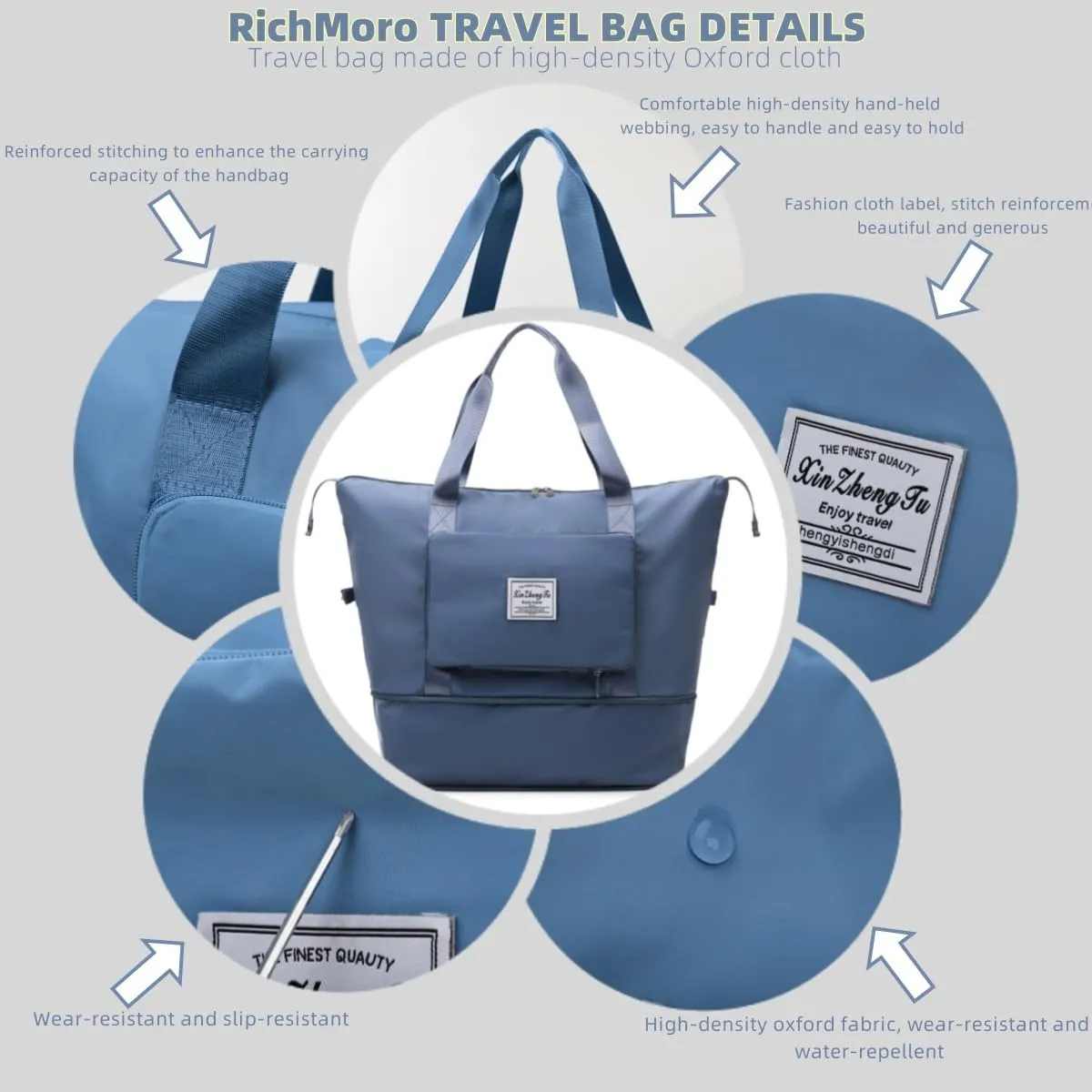 Large Capacity Foldable Travel Bag Expandable Collapsible Dry and Wet Separation Large Capacity Travel bag