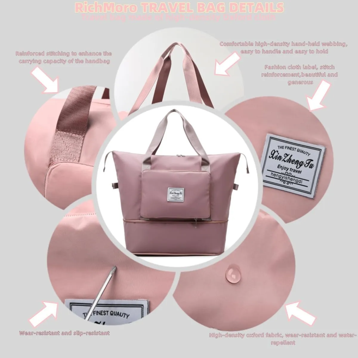 Large Capacity Foldable Travel Bag Expandable Collapsible Dry and Wet Separation Large Capacity Travel bag