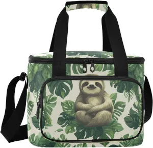Large Lunch Bag_Sloth Lazy Monstera Leaves Insulated Cooler Box for Women Men Picnic Camping Beach Handbag 24-Can (18L)