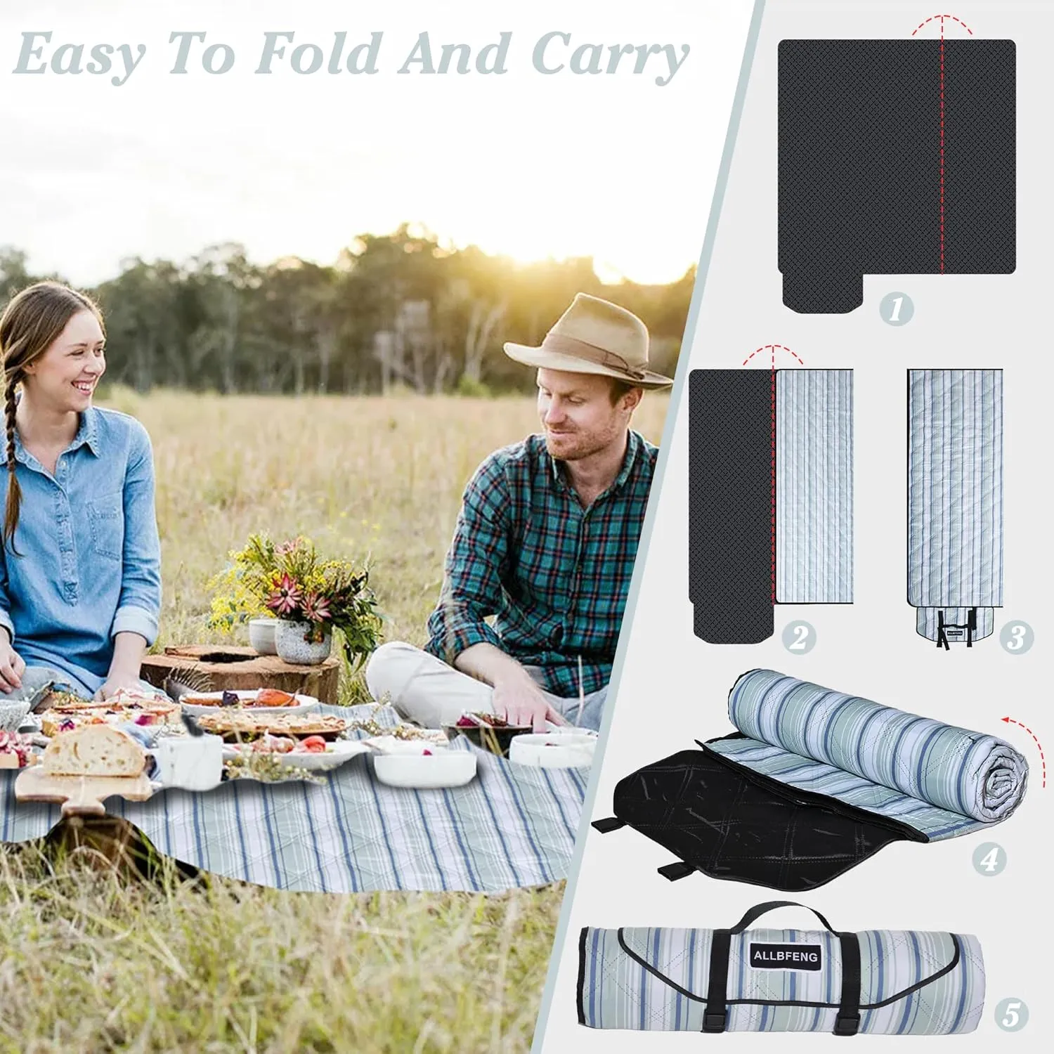 Large Picnic Mat, Outdoor Camping Mat, Tent Mate. Easy to Carry and Store, Water-Resistant, Dust-Proof Sand-Proof, Machine Washable. Thickened. For Picnics, Lawns, Concerts, Outdoor Adventures.