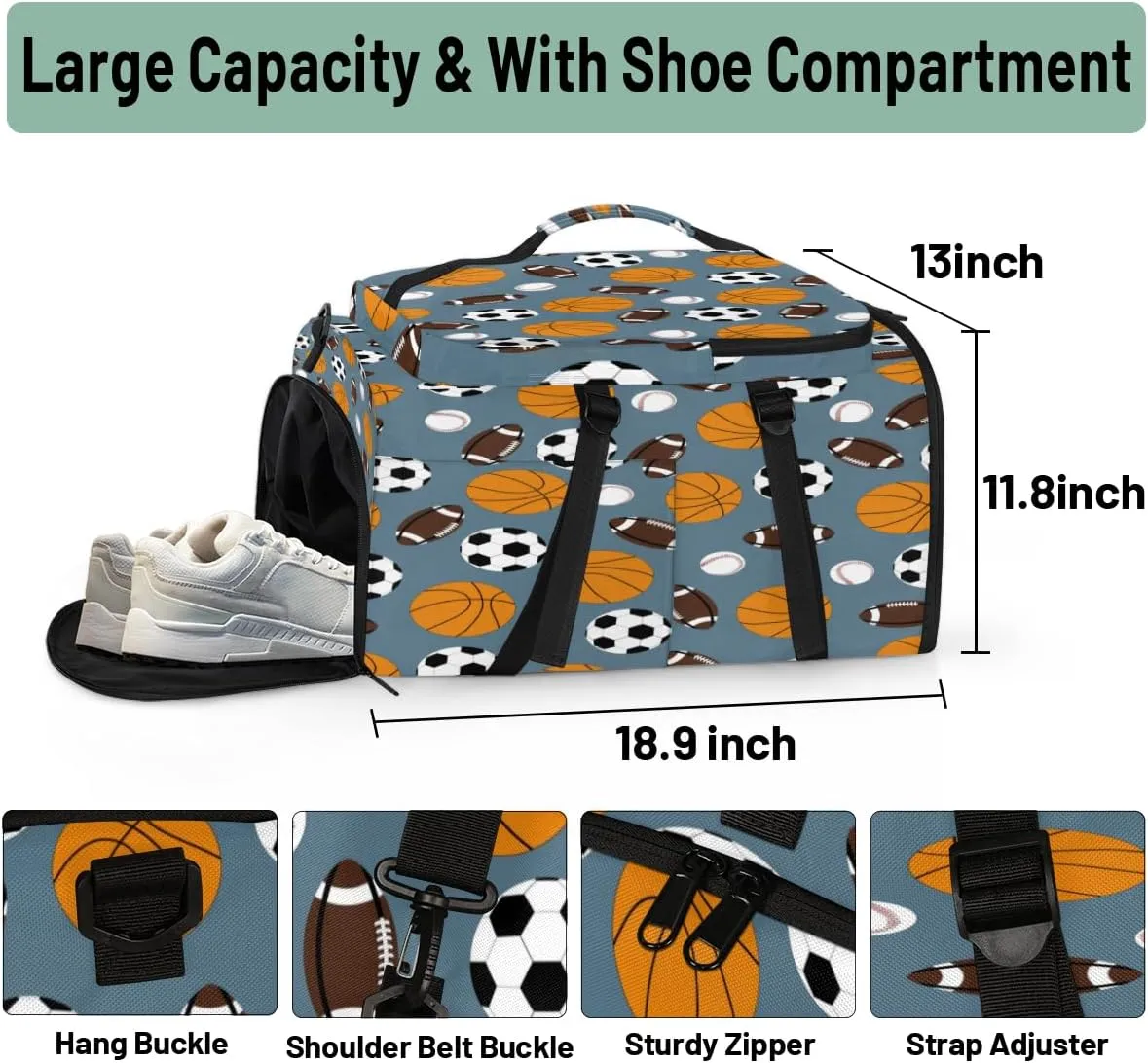 Large Sports Gym Bag With Shoe & Laptop Compartment 47L Waterproof Travel Duffel Bags for Men Women Ball Luggage Backpack Duffle Bag