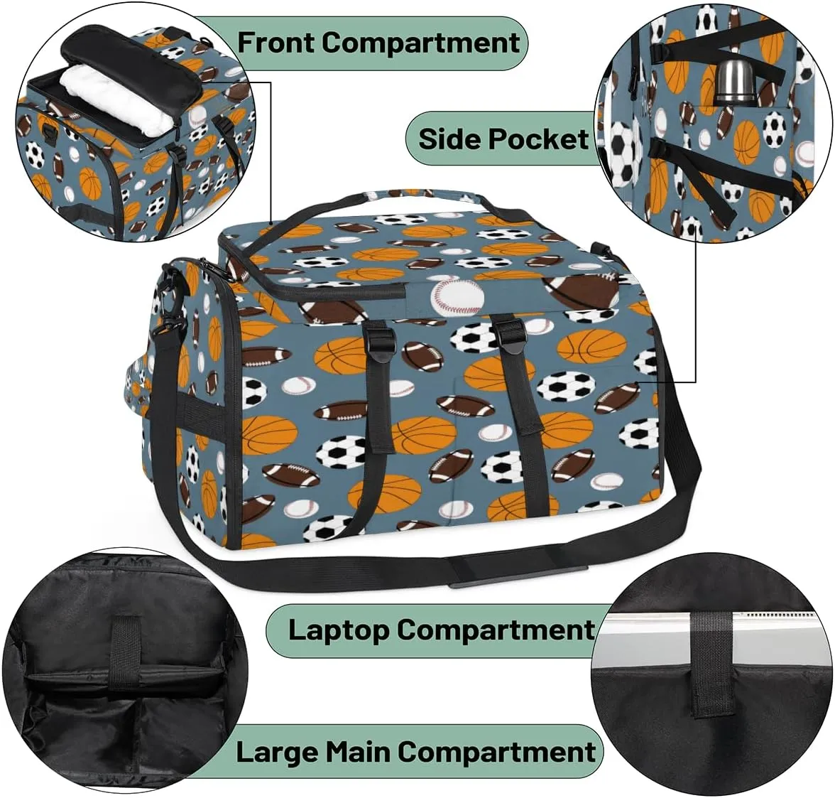 Large Sports Gym Bag With Shoe & Laptop Compartment 47L Waterproof Travel Duffel Bags for Men Women Ball Luggage Backpack Duffle Bag