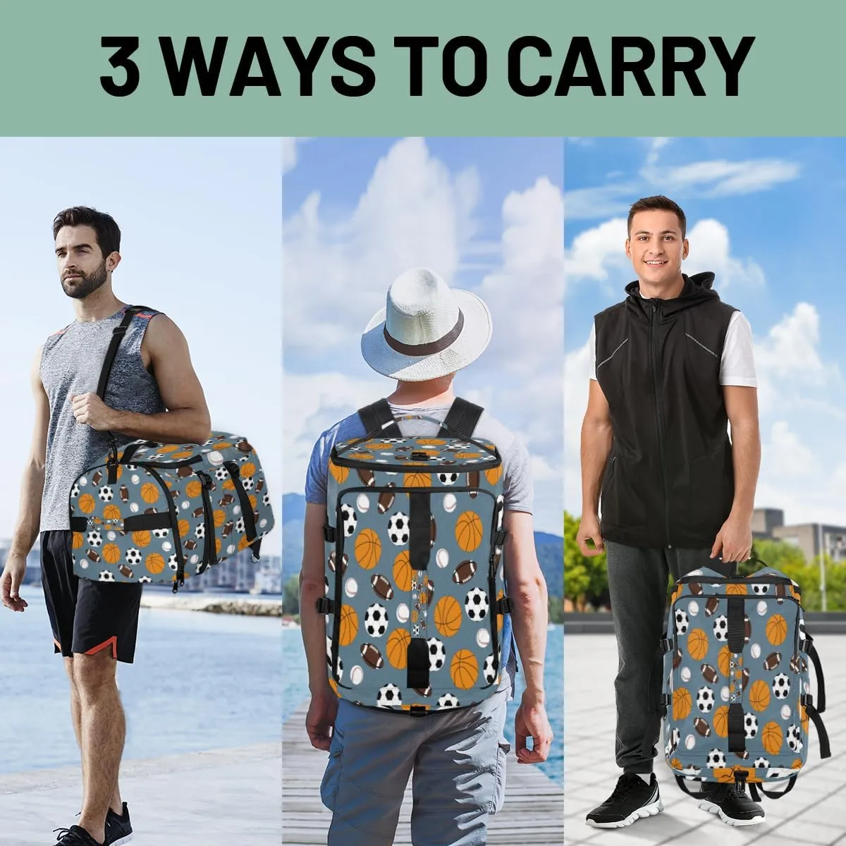 Large Sports Gym Bag With Shoe & Laptop Compartment 47L Waterproof Travel Duffel Bags for Men Women Ball Luggage Backpack Duffle Bag
