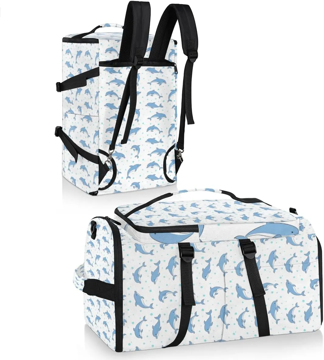 Large Sports Gym Bag With Shoe & Laptop Compartment 47L Waterproof Travel Duffel Bags for Men Women Cartoon Dolphins Animal Luggage Backpack Duffle Bag