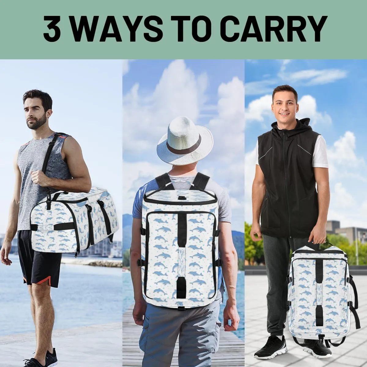 Large Sports Gym Bag With Shoe & Laptop Compartment 47L Waterproof Travel Duffel Bags for Men Women Cartoon Dolphins Animal Luggage Backpack Duffle Bag